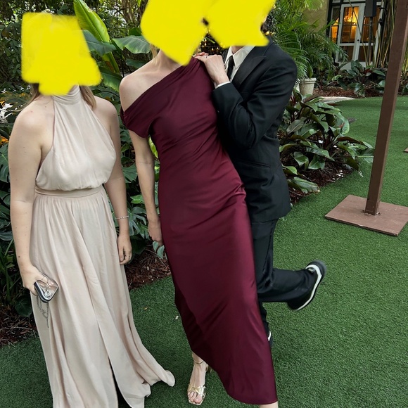 Club L London Burgundy Isolde Off-Shoulder Gown - Picture 4 of 4